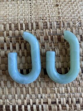 Light Mint Green Resin U-Shaped Hoop Earrings